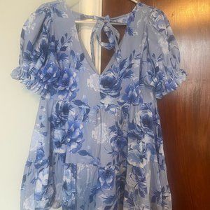 Altar'd State Shades of Blue Floral Babydoll Dress
